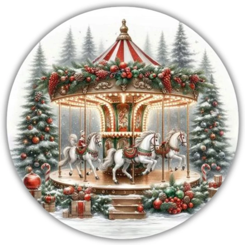 Nyomtatott fa tábla koszorú közép - Körhintás 11,8cm