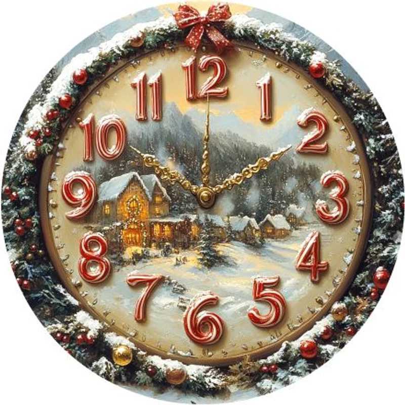 Nyomtatott fa tábla koszorú közép - Karácsonyi óra 11,8cm