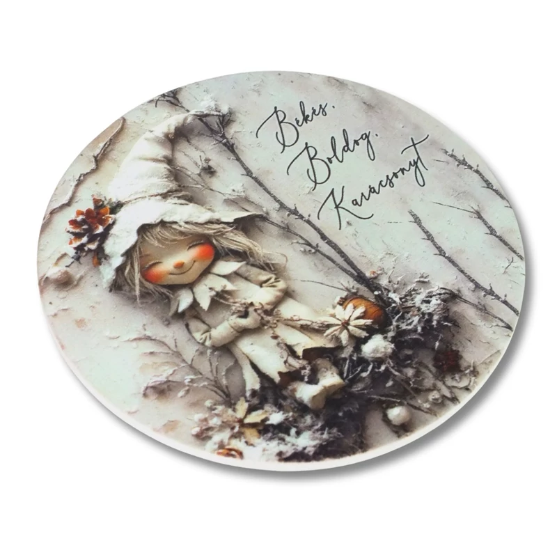 Nyomtatott fa tábla koszorú közép - Vint. fehér téma 11,8cm