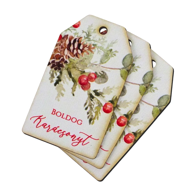 Nyomtatott dekorkarton - Boldog karácsonyt piros-zöld táblák 3db/cs