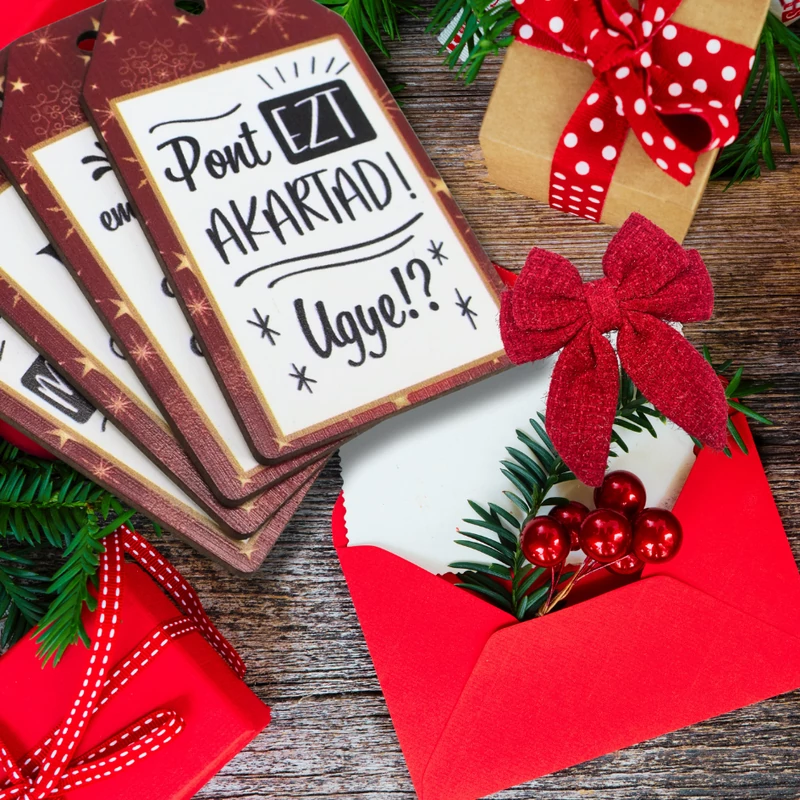 Nyomtatott dekorkarton - Ajándék kísérő táblák humoros 4db/csomag