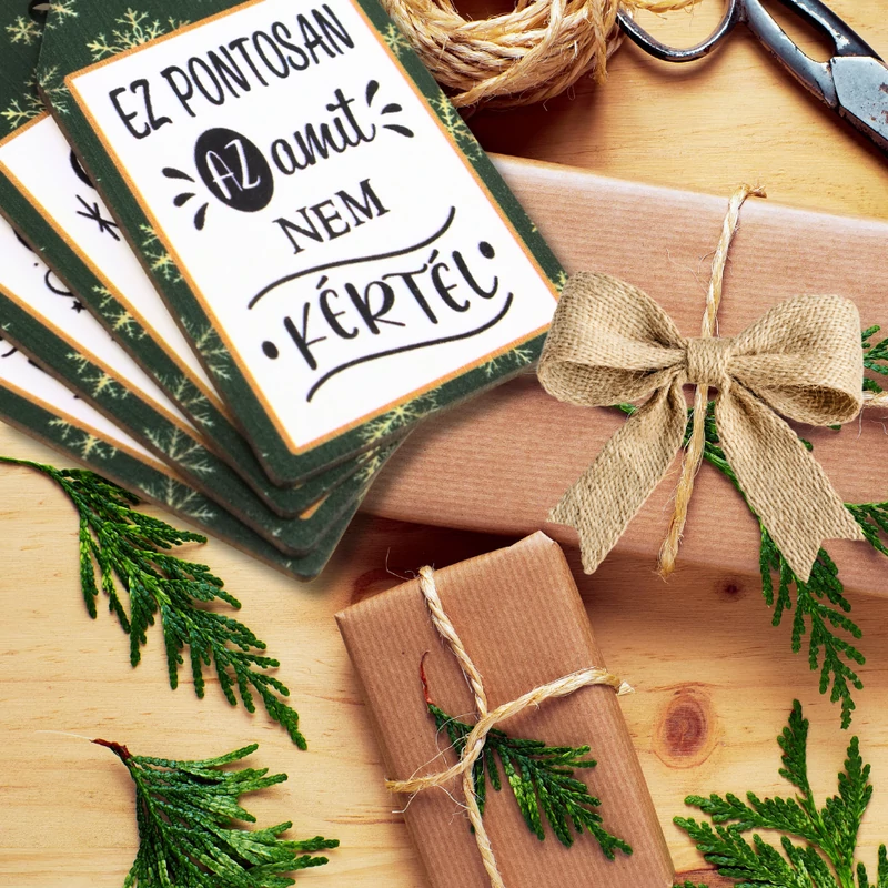 Nyomtatott dekorkarton - Ajándék kísérő táblák humoros 4db/csomag