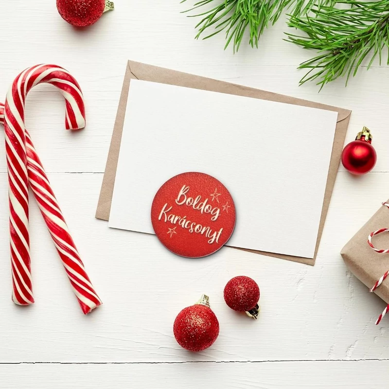 Nyomtatott fa tábla - Boldog Karácsonyt tábla 3db/csomag Piros/Fehér