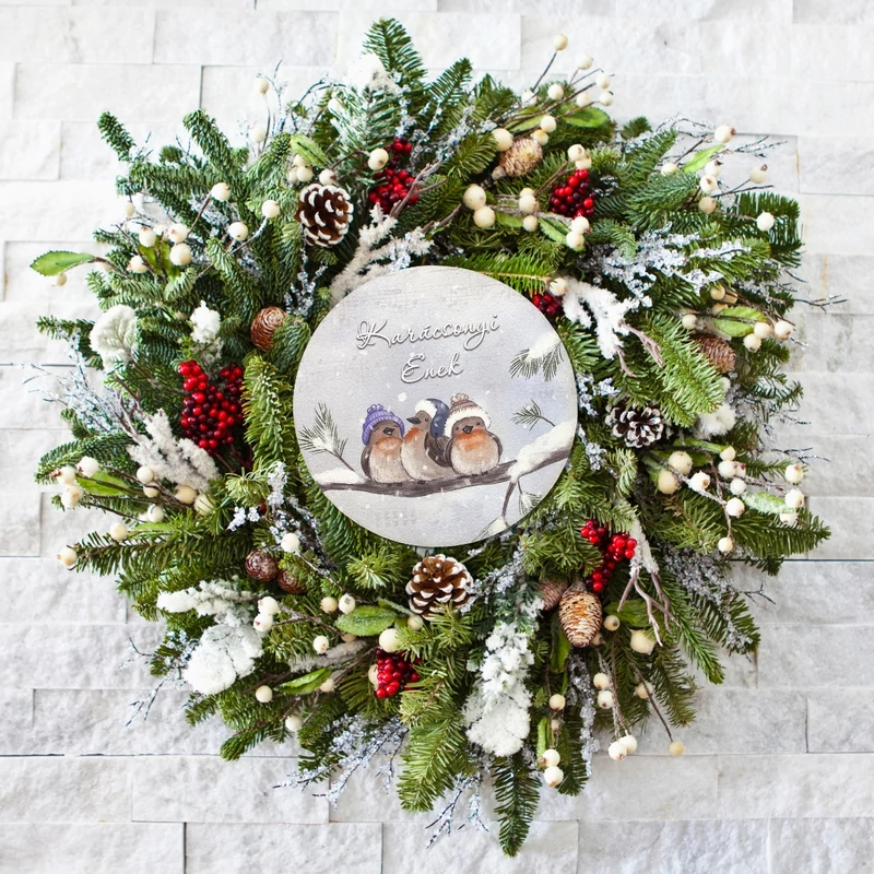 Nyomtatott fa tábla - Karácsonyi koszorú közép 11,8cm