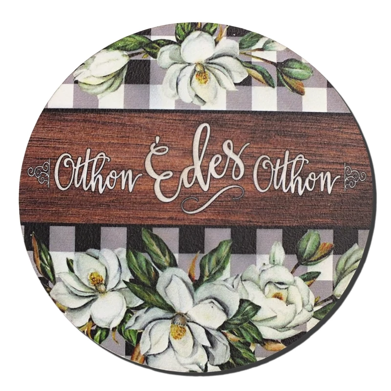 Nyomtatott fa tábla koszorú közép - Édes otthon magnólia