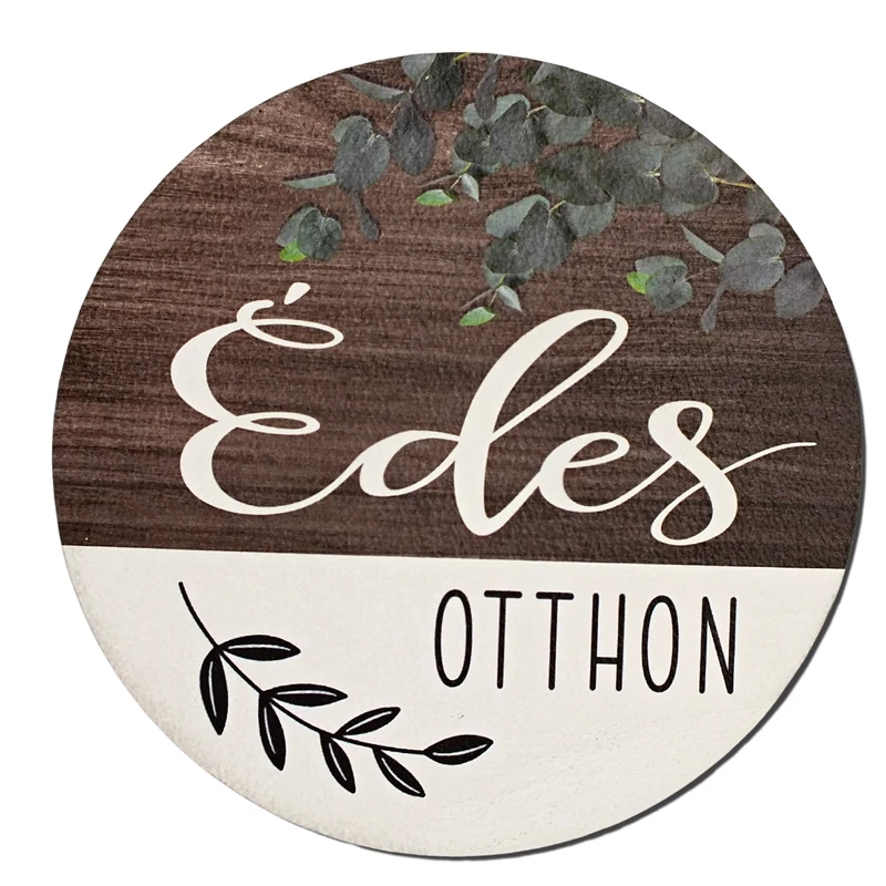 Nyomtatott fa tábla koszorú közép - Édes otthon eukaliptusz