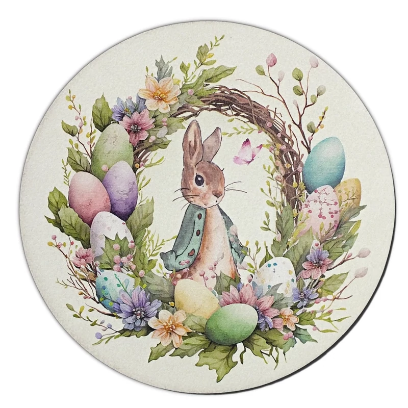 Nyomtatott fa tábla koszorú közép - Nyuszis koszorú tojásokkal