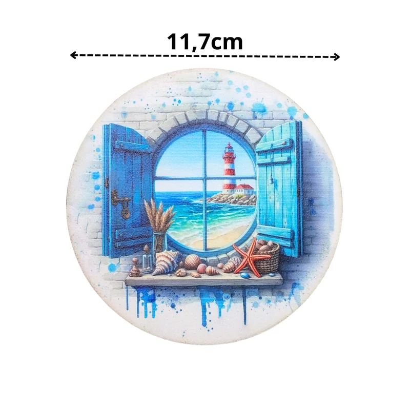 Nyomtatott fa koszorú közép - Tengeri lak 11,8cm