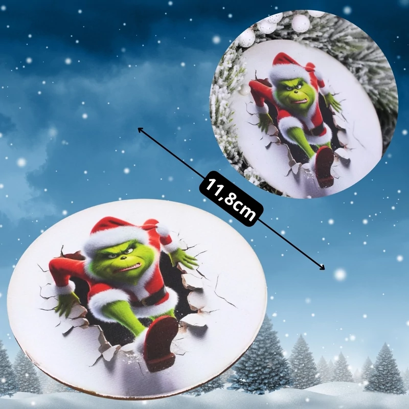 Nyomtatott fa tábla koszorú közép - Faltörő grincs 11,8cm