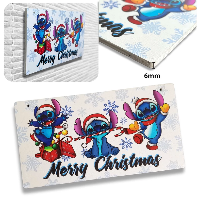Nyomtatott fa tábla - Stitch Merry Christmas 24,3x13cm