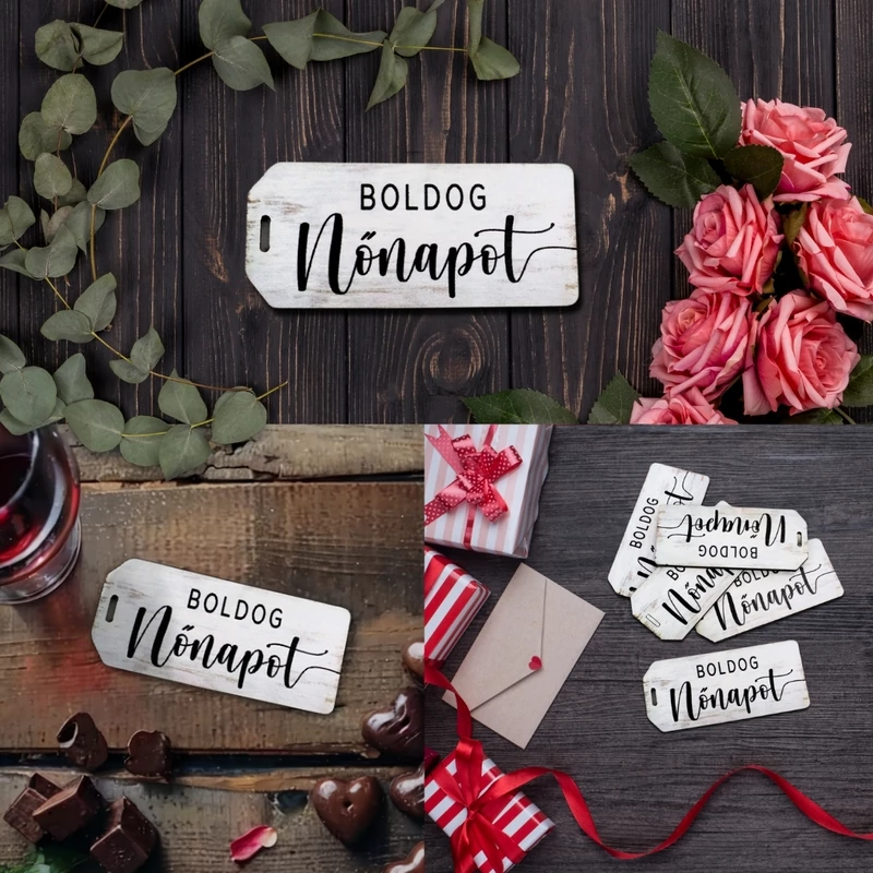 Nyomtatott dekorkarton - Boldog nőnapot scrapbook táblák 5db/cs fehér