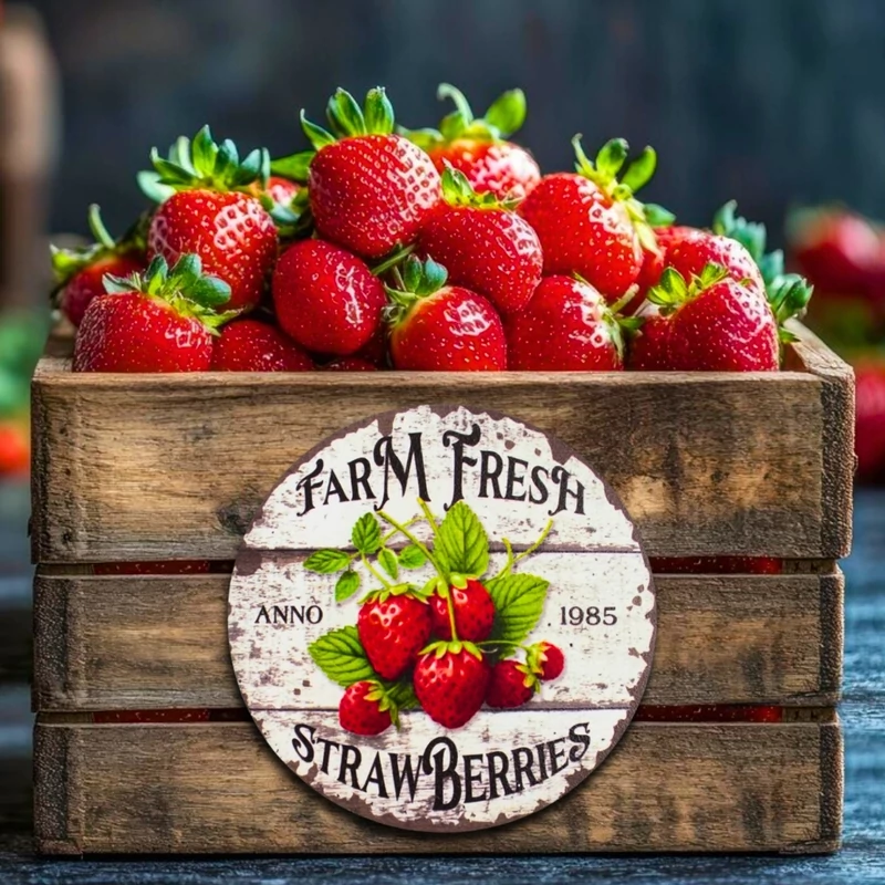 Nyomtatott fa tábla - Eper farm koszorú közép 11,8cm