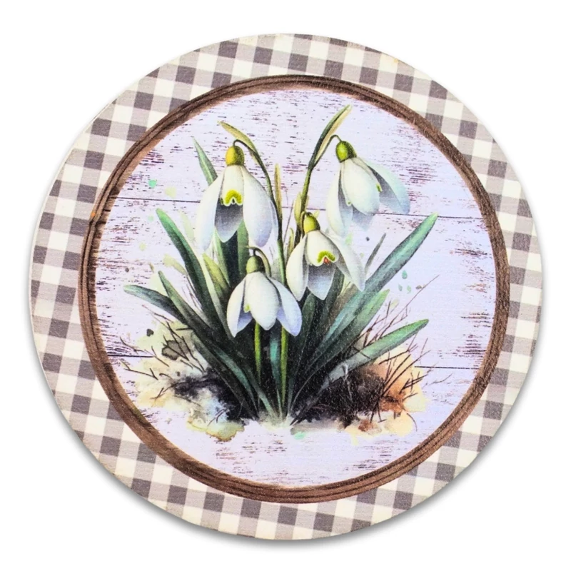  Nyomtatott dekorkarton - Hóvirágok retró koszorúközép 11,8cm