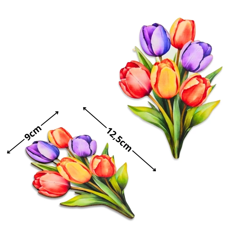 Nyomtatott dekorkarton - 6 szálas színes tulipáncsokor 1db