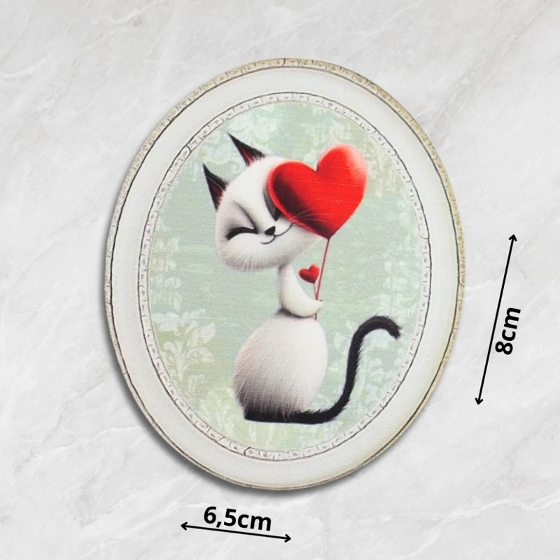 Nyomtatott dekorkarton - Valentin napi cica ovál tábla 3db/cs