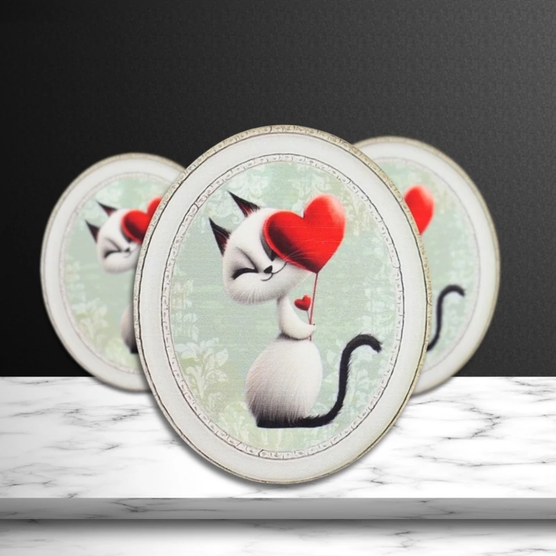 Nyomtatott dekorkarton - Valentin napi cica ovál tábla 3db/cs