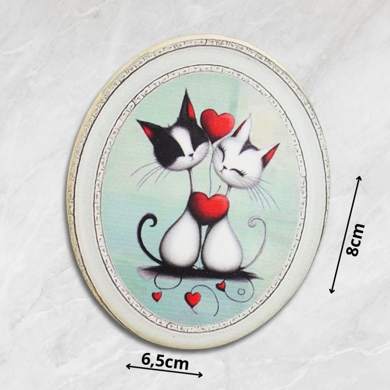 Nyomtatott dekorkarton - Valentin napi szerelmes cicák ovál tábla 3db/cs