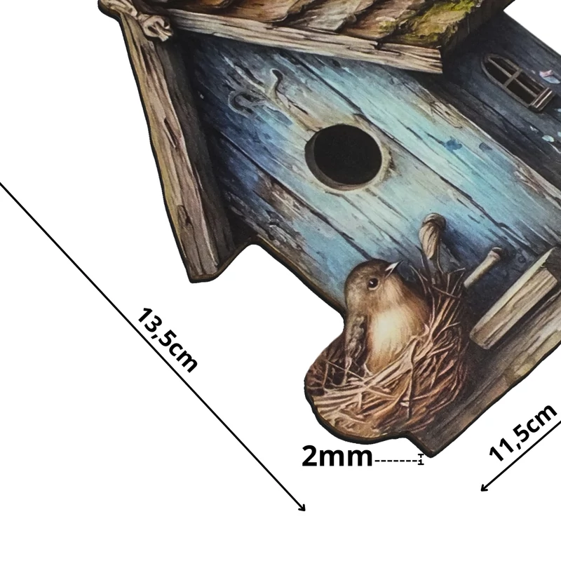 Nyomtatott dekorkarton - Madáretető kék 12,2x13,7cm