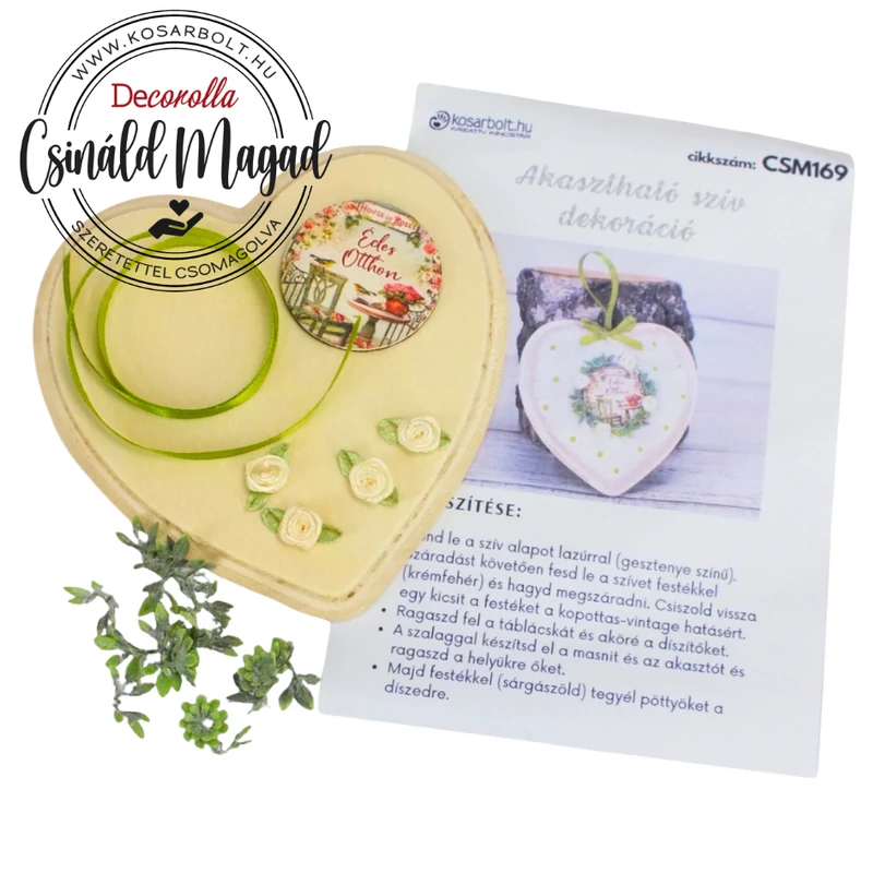 Akasztható szív dekoráció - Édes Otthon 15cm DIY