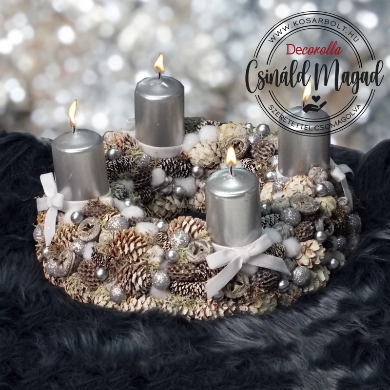 Csináld magad! - Masnis ezüst adventi koszorú 24cm
