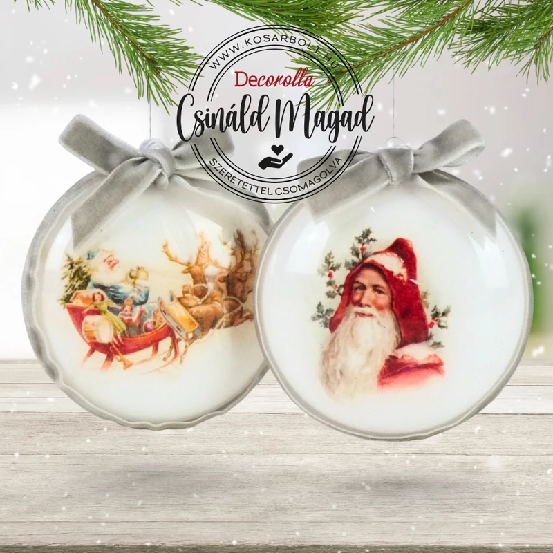 Csináld magad - Műanyag lapos gömb karácsonyi mikulás díszítéssel 2db