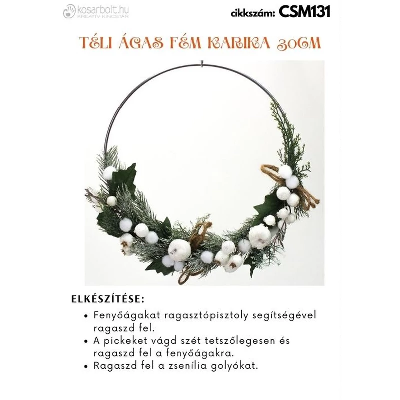 Csináld magad - Téli ágas fém karika 30cm