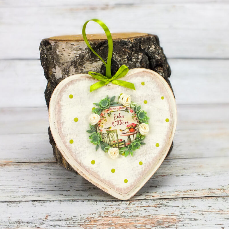 Akasztható szív dekoráció - Édes Otthon 15cm DIY