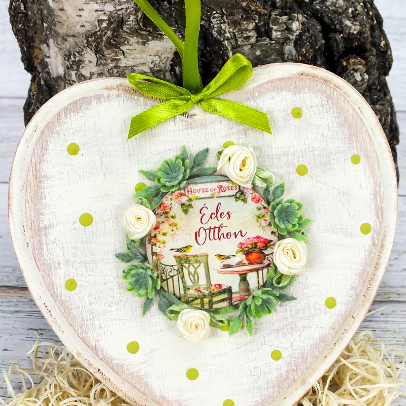 Akasztható szív dekoráció - Édes Otthon 15cm DIY