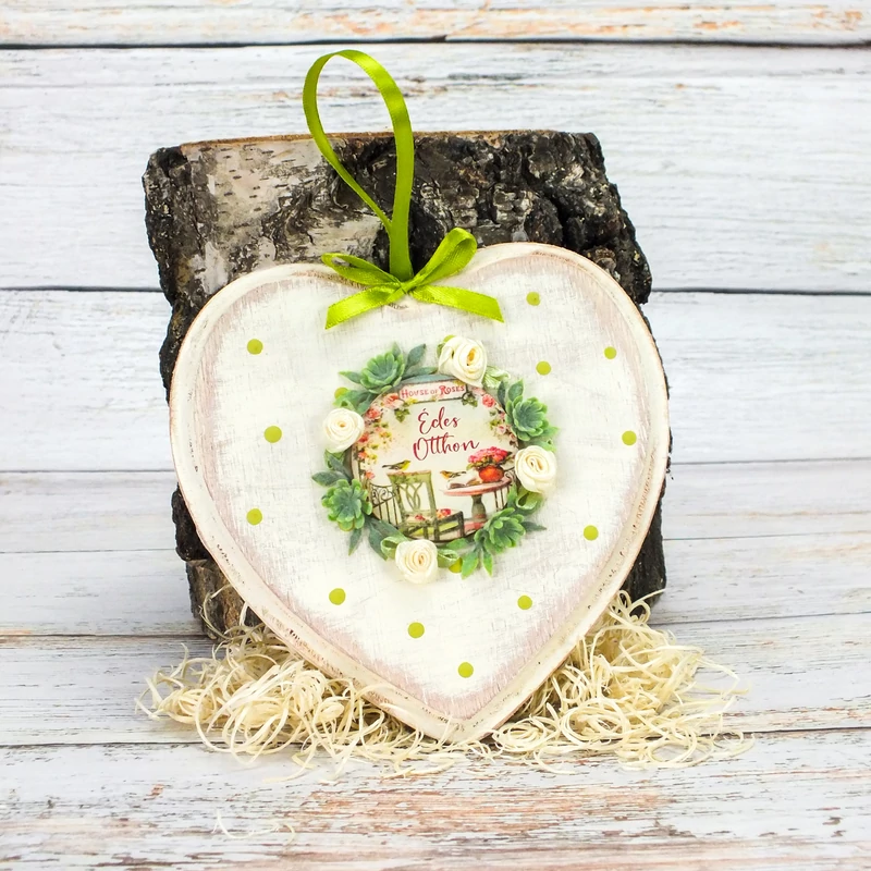 Akasztható szív dekoráció - Édes Otthon 15cm DIY