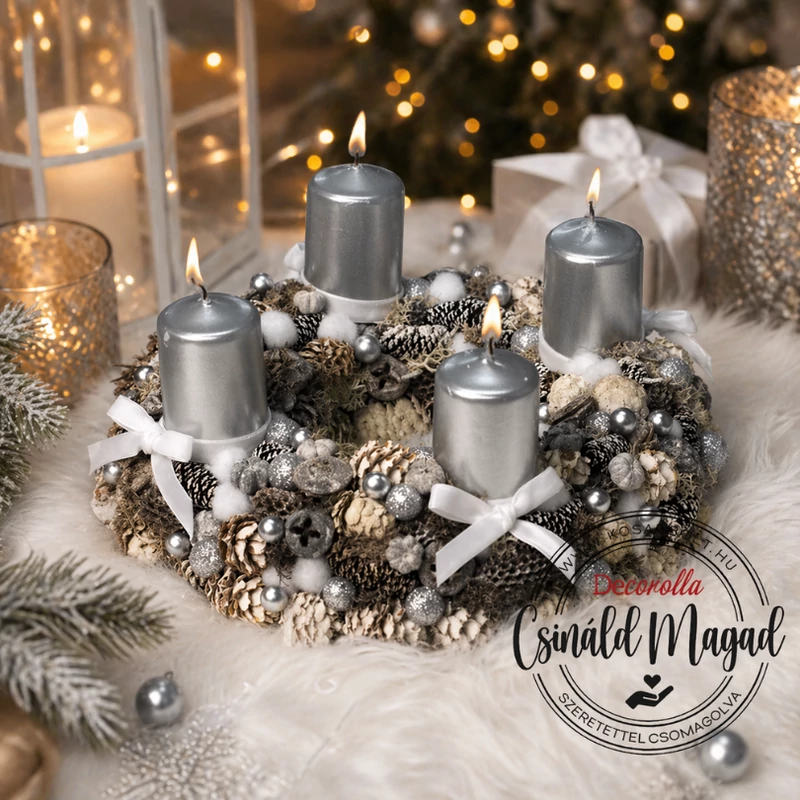 Csináld magad! - Masnis ezüst adventi koszorú 24cm