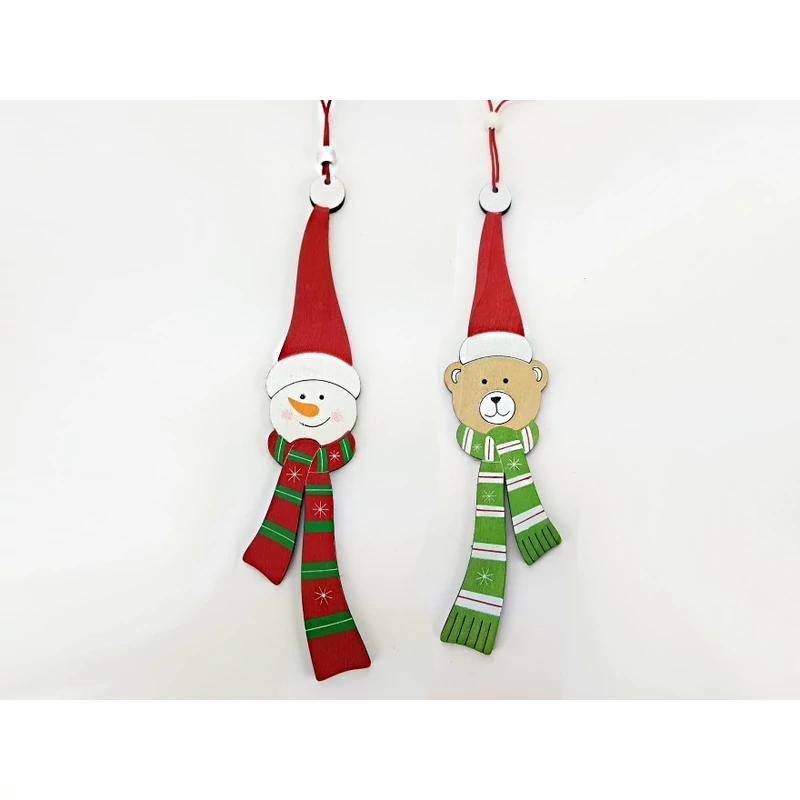 Akasztós karácsonyi dísz szett fából - hóember/maci