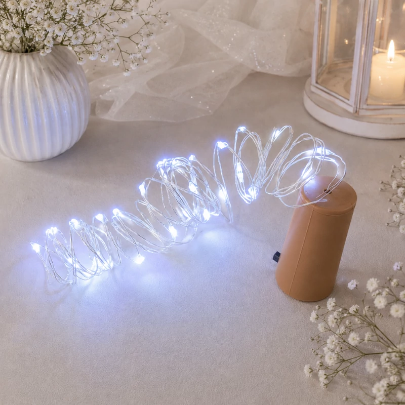 LED fényfüzér dugóval 20LED/2m - hideg fény