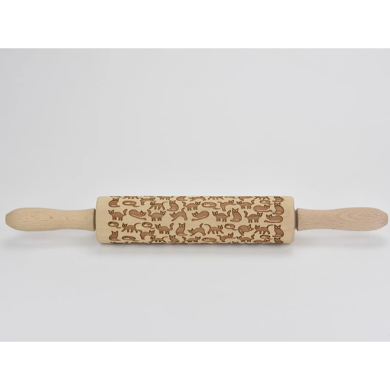 Kekszmintázó sodrófa - Cicás 38cm