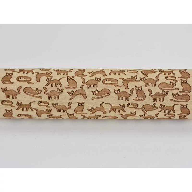 Kekszmintázó sodrófa - Cicás 38cm