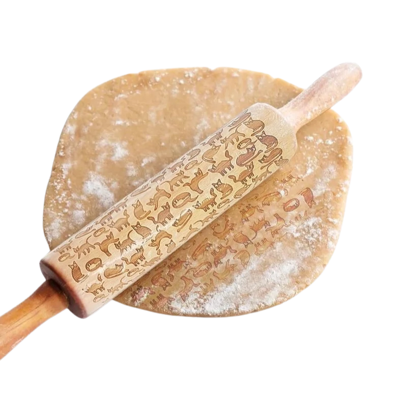 Kekszmintázó sodrófa - Cicás 38cm