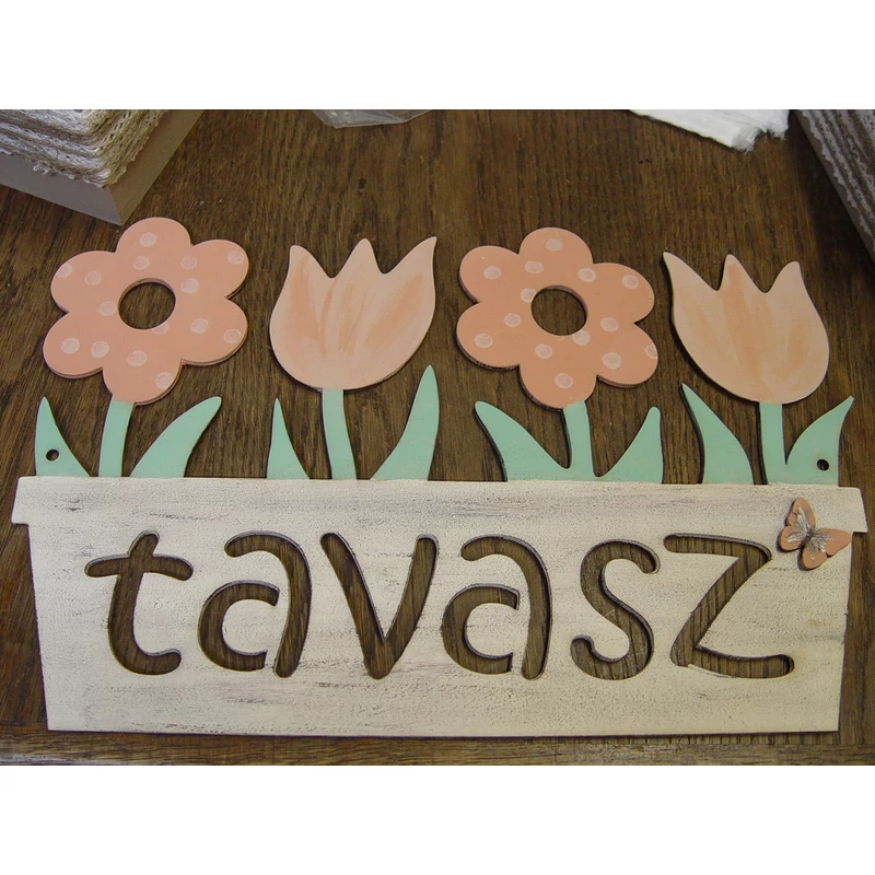 Natúr fa - "Tavasz" tábla virágládás 32cm