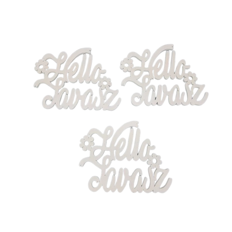 Fa "Hello Tavasz" felirat koszorúra fehér 14,5x20cm 3db/csomag