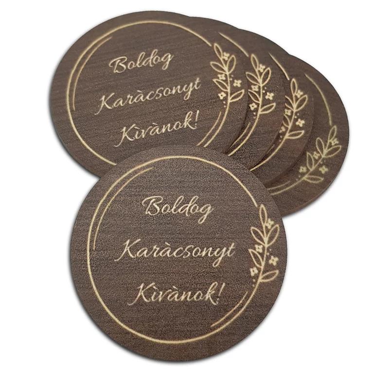 Nyomtatott fa tábla - "Boldog karácsonyt kívánok" kerek tábla 5db/cs