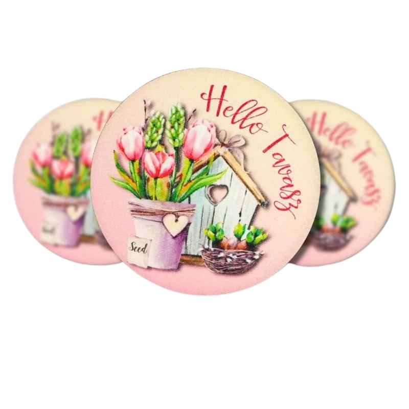 Nyomtatott dekorkarton  - Hello Tavasz - tulipános, kör 3db/cs