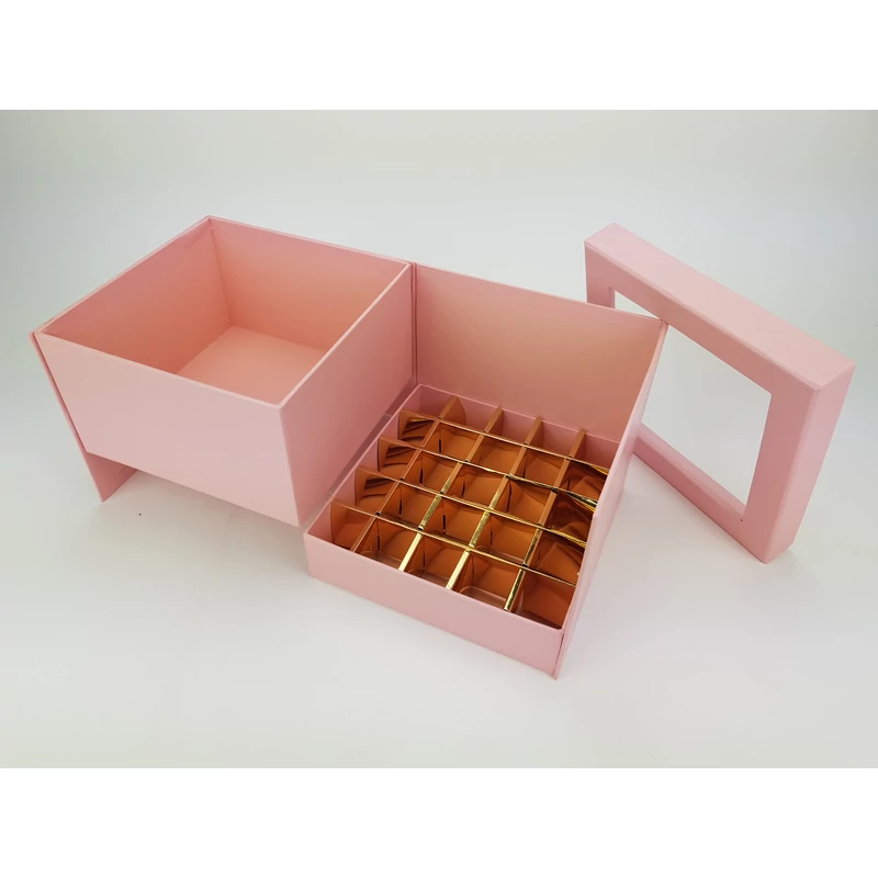 Virágbox és bonbon doboz tetővel - rózsaszín