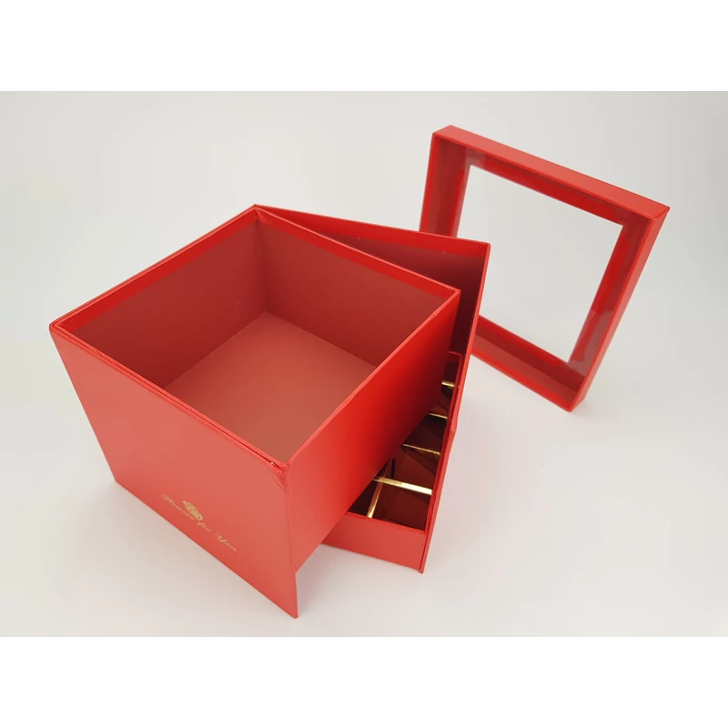 Virágbox és bonbon doboz tetővel - piros