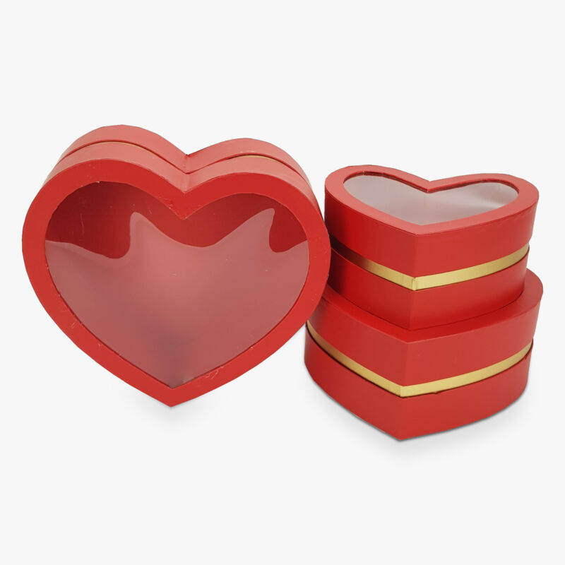 Aranyszegélyes szív doboz piros 3db/szett