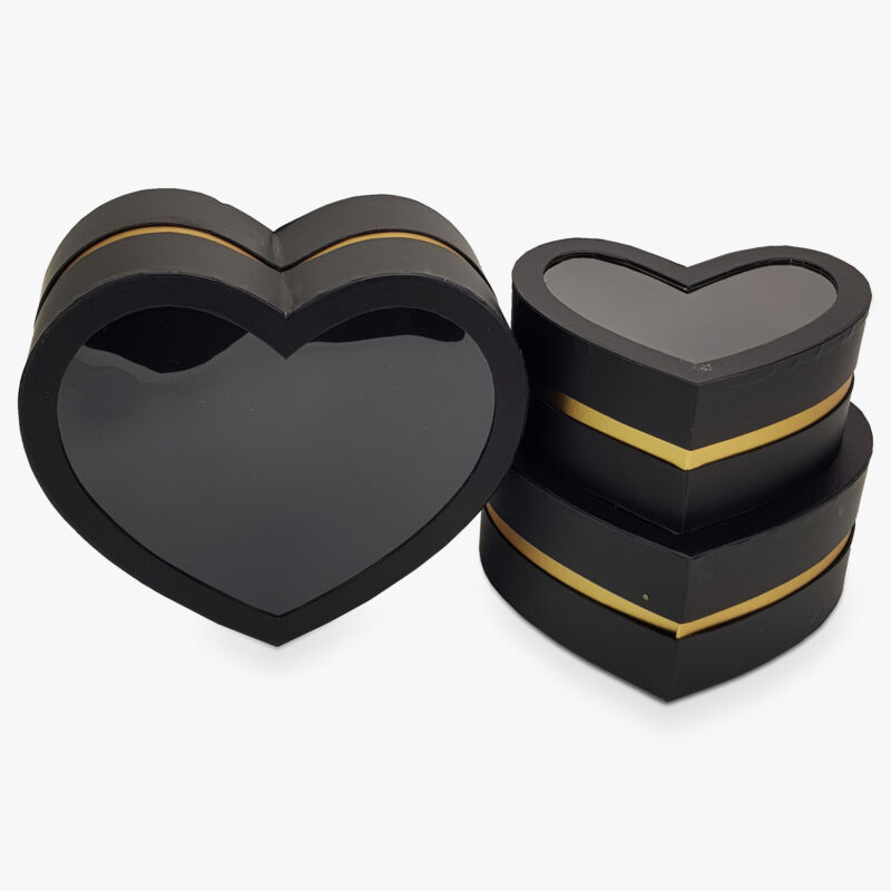 Aranyszegélyes szív doboz fekete 3db/szett 
