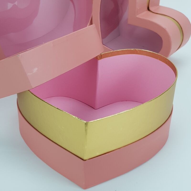 Aranyszegélyes szív doboz rózsaszin 3db/szett