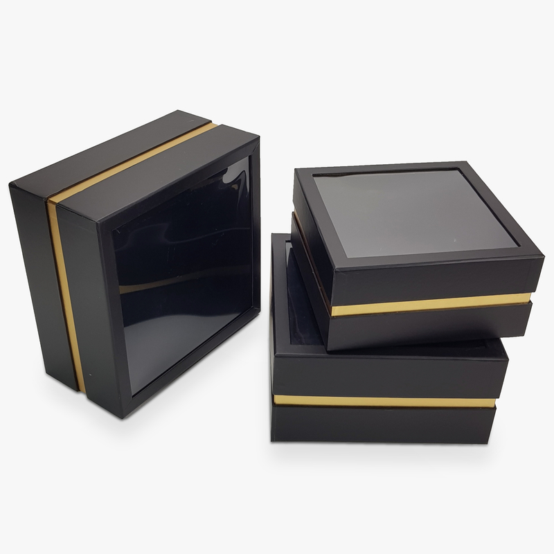 Aranyszegélyes kocka doboz fekete 3db/szett