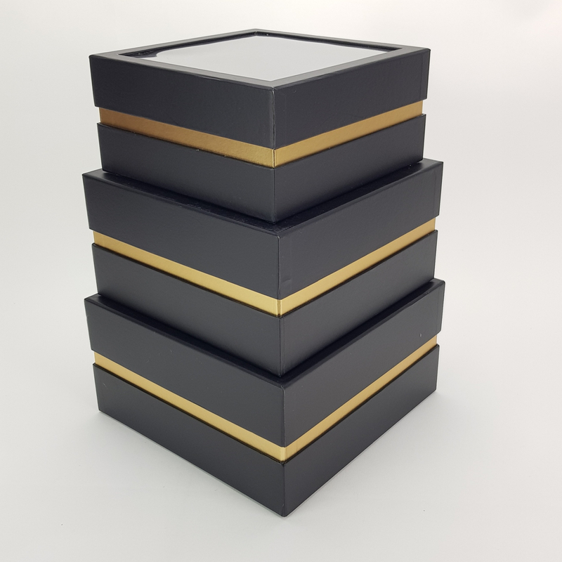 Aranyszegélyes kocka doboz fekete 3db/szett