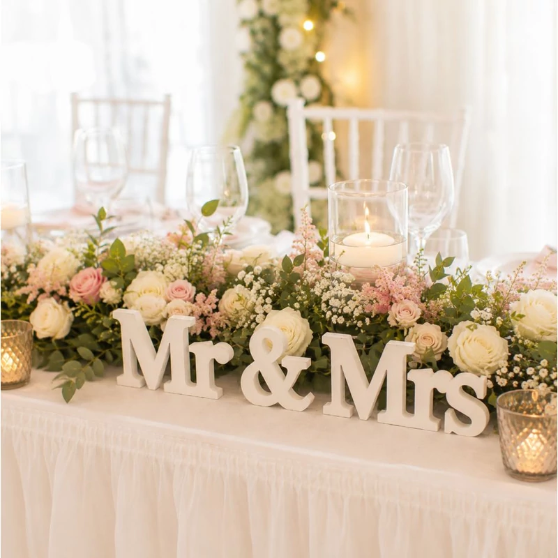 Mr&Mrs fa asztali felirat fehér