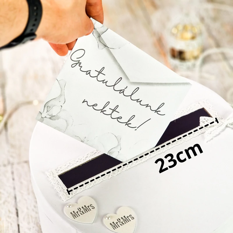Esküvői persely fehér csipkés-szíves 30cm