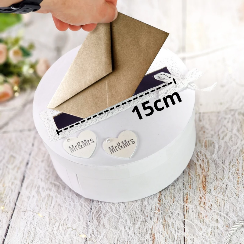 Esküvői persely fehér csipkés-szíves 20cm