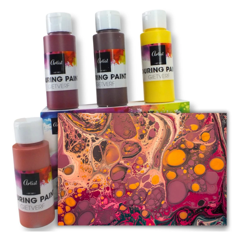 Pouring festék szett 4x60ml, 2db vászon táblával 10x15cm 36/#